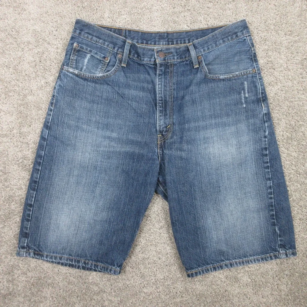 Levis Shorts Mens 36 Blue 569 Loose‎ Straight Baggy Faded Comfort Casual Zip Fly